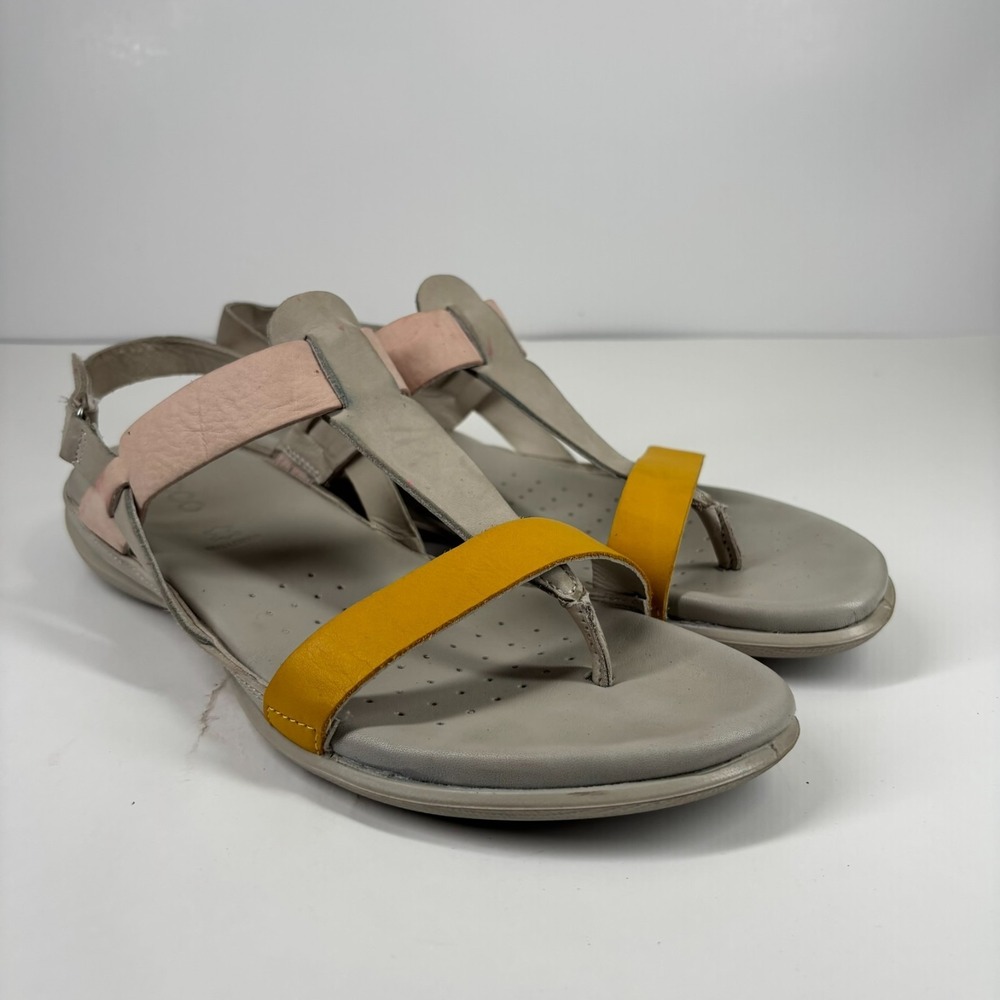 ECCO Flash Women's 10 Merigold/Rose/Gray Leather T-Strap Slingback Thong Sandals - Picture 14 of 16